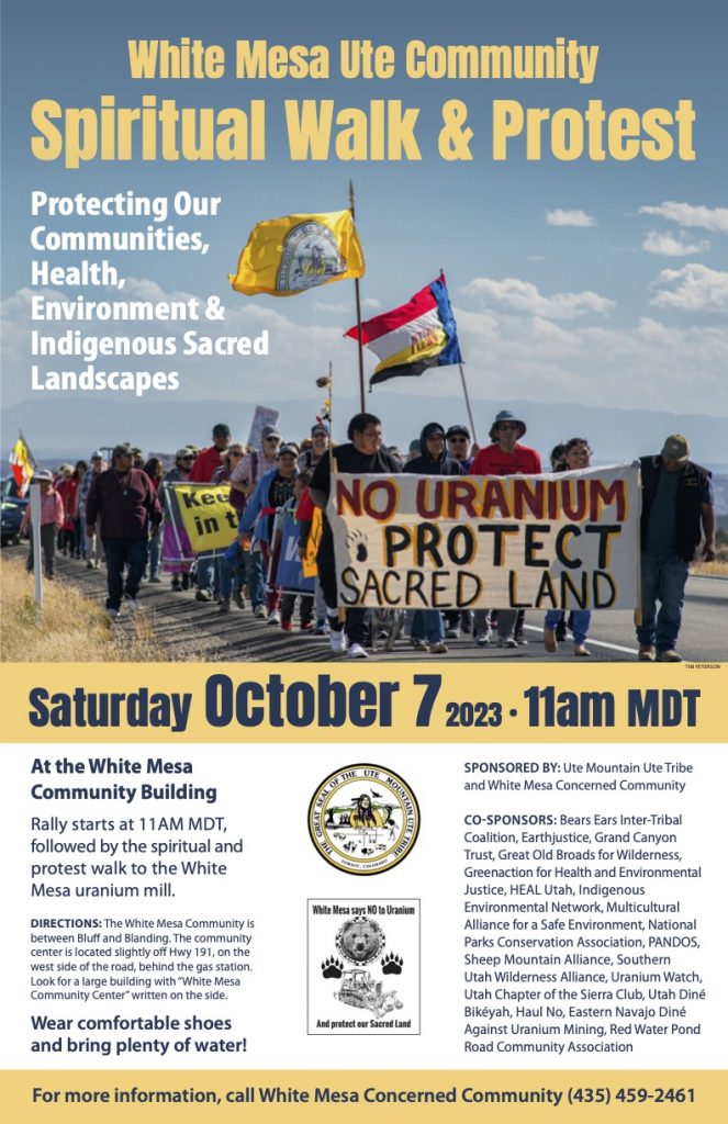 Saturday, October 7, 2023 - White Mesa Ute Community and Ute Mountain Ute Tribe Spiritual Walk and Protest against Energy Fuels' Uranium Mill in southern Utah!