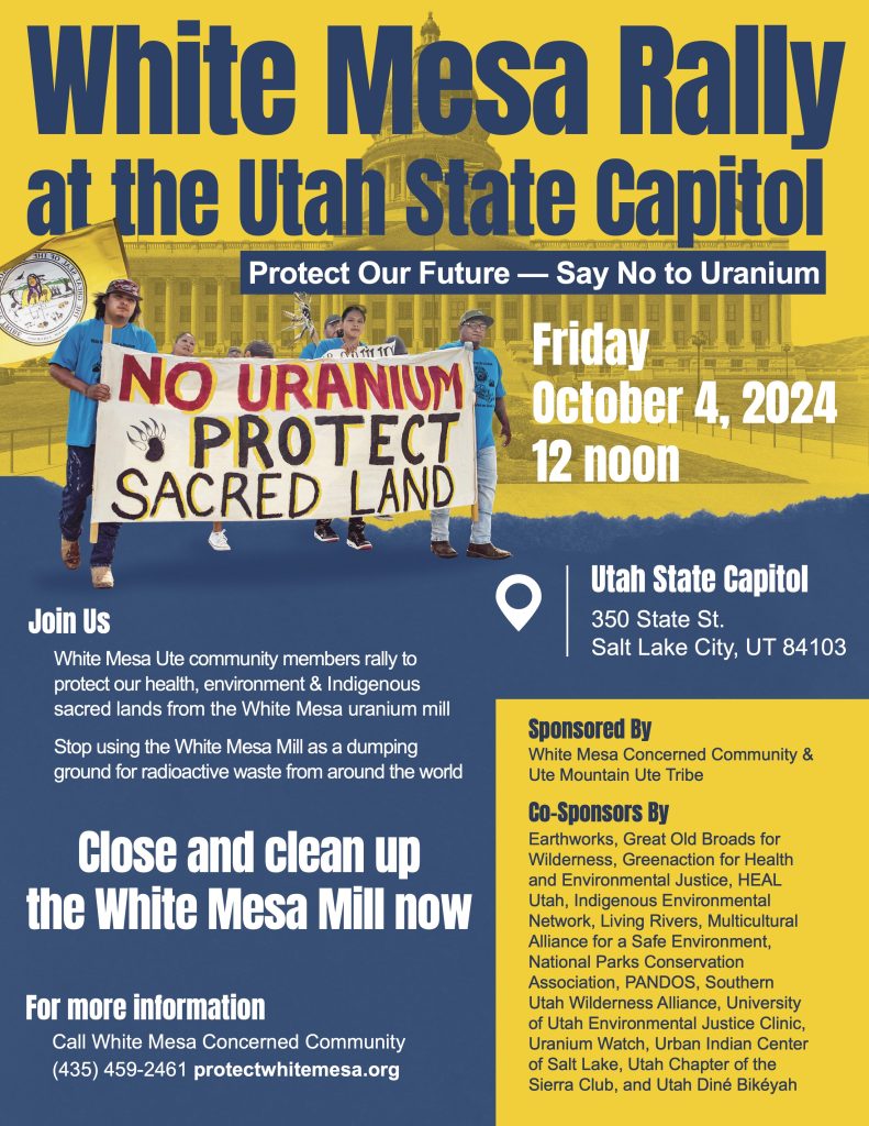 Saturday, October 12, 11 am  White Mesa Ute Community Spiritual Walk and Protest Against Energy Fuels' uranium mill